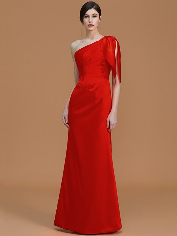 Mermaid Gorgeous One Shoulder Sleeveless Ruched Satin Bridesmaid Dresses-Ballbella
