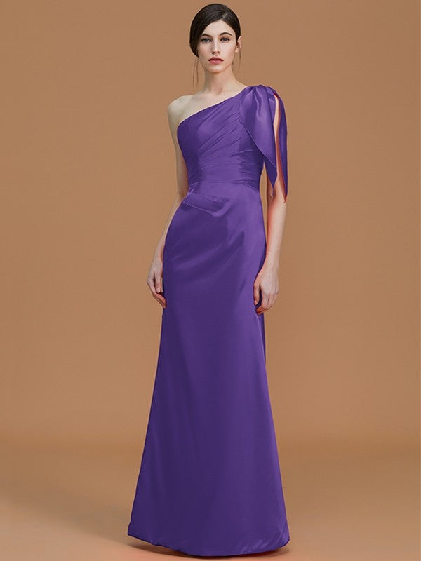 Mermaid Gorgeous One Shoulder Sleeveless Ruched Satin Bridesmaid Dresses-Ballbella