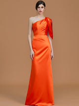 Mermaid Gorgeous One Shoulder Sleeveless Ruched Satin Bridesmaid Dresses-Ballbella