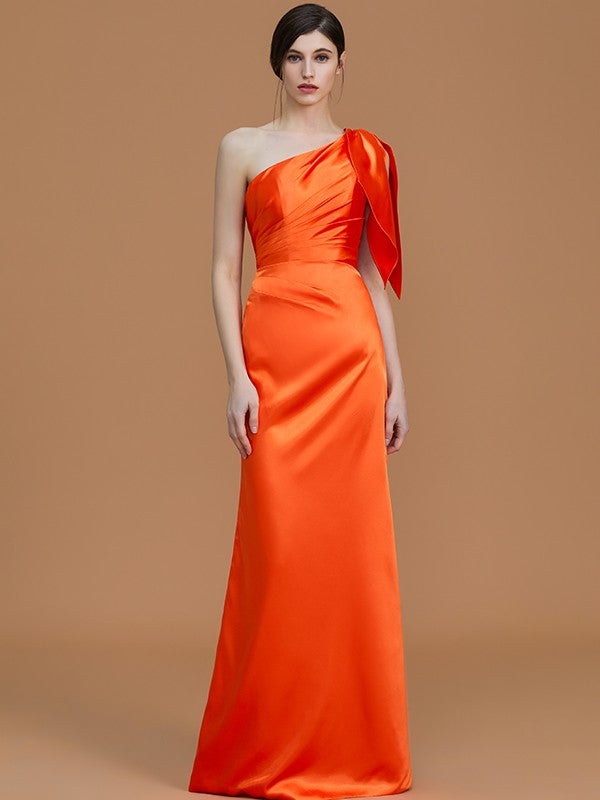 Mermaid Gorgeous One Shoulder Sleeveless Ruched Satin Bridesmaid Dresses-Ballbella