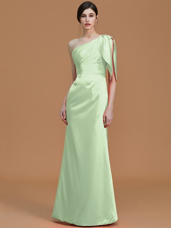 Mermaid Gorgeous One Shoulder Sleeveless Ruched Satin Bridesmaid Dresses-Ballbella