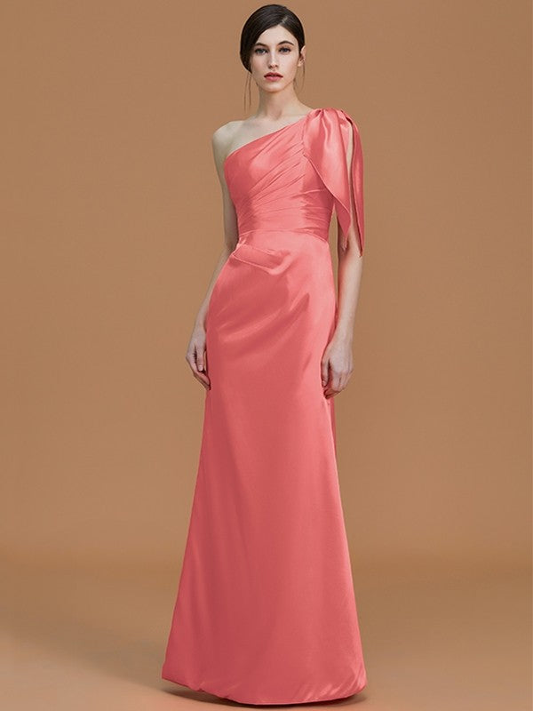 Mermaid Gorgeous One Shoulder Sleeveless Ruched Satin Bridesmaid Dresses-Ballbella
