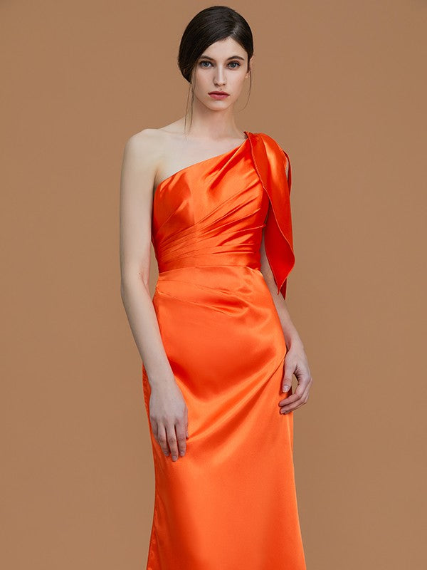 Mermaid Gorgeous One Shoulder Sleeveless Ruched Satin Bridesmaid Dresses-Ballbella