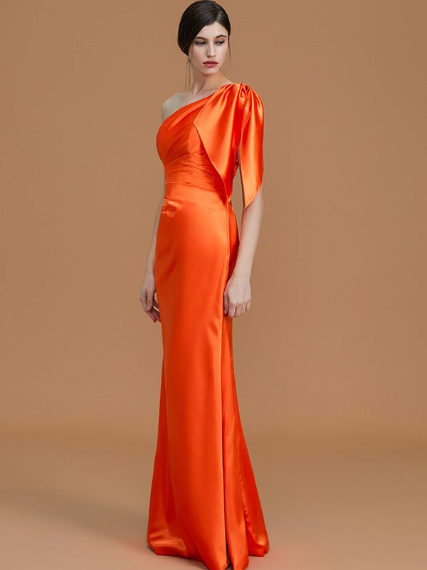 Mermaid Gorgeous One Shoulder Sleeveless Ruched Satin Bridesmaid Dresses-Ballbella