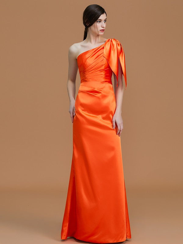 Mermaid Gorgeous One Shoulder Sleeveless Ruched Satin Bridesmaid Dresses-Ballbella