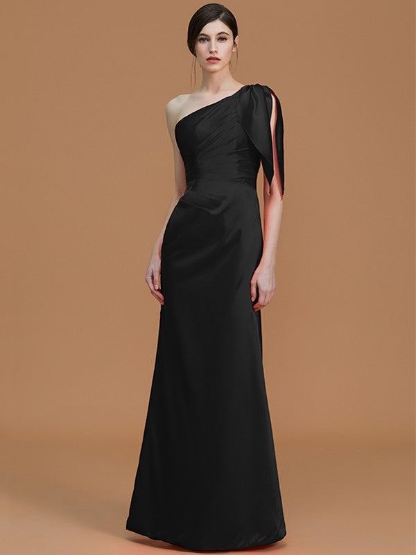 Mermaid Gorgeous One Shoulder Sleeveless Ruched Satin Bridesmaid Dresses-Ballbella