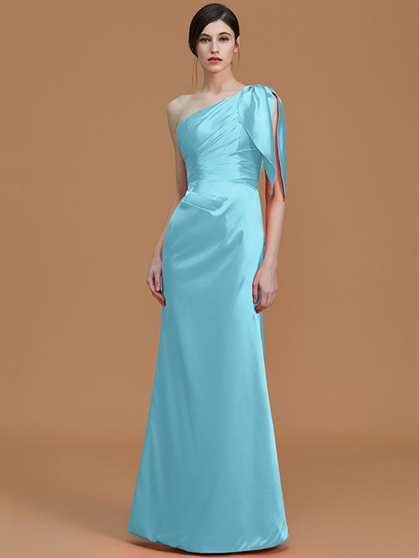 Mermaid Gorgeous One Shoulder Sleeveless Ruched Satin Bridesmaid Dresses-Ballbella
