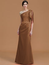 Mermaid Gorgeous One Shoulder Sleeveless Ruched Satin Bridesmaid Dresses-Ballbella