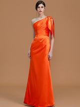 Mermaid Gorgeous One Shoulder Sleeveless Ruched Satin Bridesmaid Dresses-Ballbella