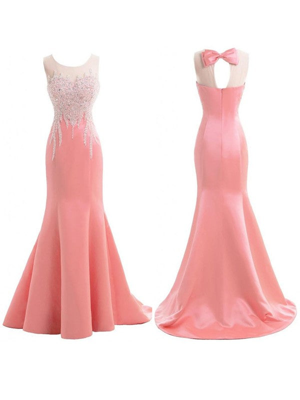 Mermaid Gorgeous Scoop Sleeveless Satin Beading Bridesmaid Dresses-Ballbella