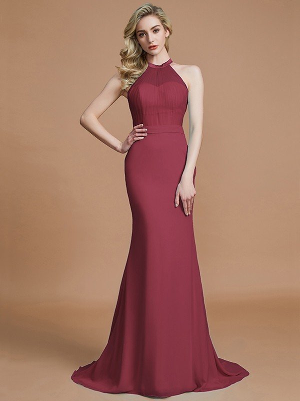 Mermaid Gorgeous Sleeveless Scoop Chiffon Bridesmaid Dresses-Ballbella