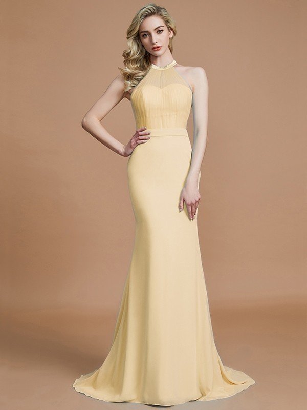 Mermaid Gorgeous Sleeveless Scoop Chiffon Bridesmaid Dresses-Ballbella