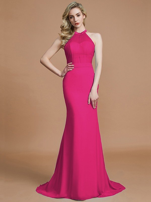 Mermaid Gorgeous Sleeveless Scoop Chiffon Bridesmaid Dresses-Ballbella