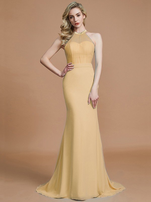 Mermaid Gorgeous Sleeveless Scoop Chiffon Bridesmaid Dresses-Ballbella