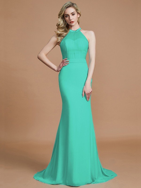 Mermaid Gorgeous Sleeveless Scoop Chiffon Bridesmaid Dresses-Ballbella