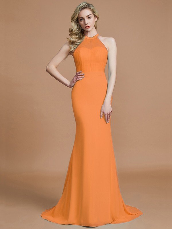 Mermaid Gorgeous Sleeveless Scoop Chiffon Bridesmaid Dresses-Ballbella
