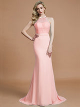 Mermaid Gorgeous Sleeveless Scoop Chiffon Bridesmaid Dresses-Ballbella