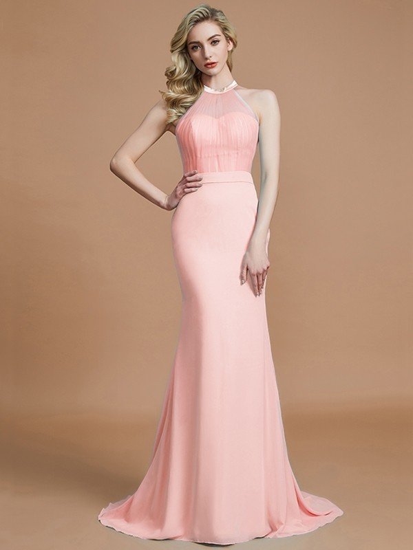 Mermaid Gorgeous Sleeveless Scoop Chiffon Bridesmaid Dresses-Ballbella