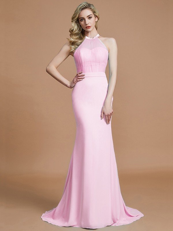 Mermaid Gorgeous Sleeveless Scoop Chiffon Bridesmaid Dresses-Ballbella