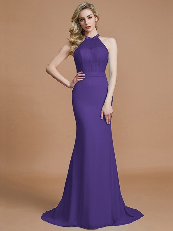 Mermaid Gorgeous Sleeveless Scoop Chiffon Bridesmaid Dresses-Ballbella