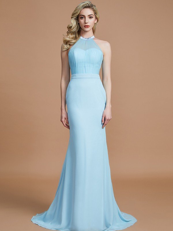 Mermaid Gorgeous Sleeveless Scoop Chiffon Bridesmaid Dresses-Ballbella