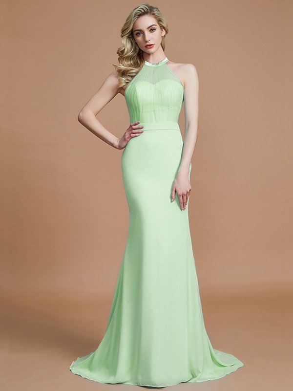 Mermaid Gorgeous Sleeveless Scoop Chiffon Bridesmaid Dresses-Ballbella