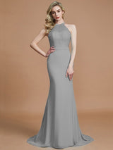 Mermaid Gorgeous Sleeveless Scoop Chiffon Bridesmaid Dresses-Ballbella