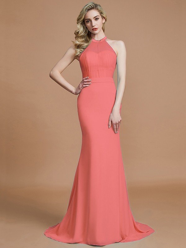 Mermaid Gorgeous Sleeveless Scoop Chiffon Bridesmaid Dresses-Ballbella