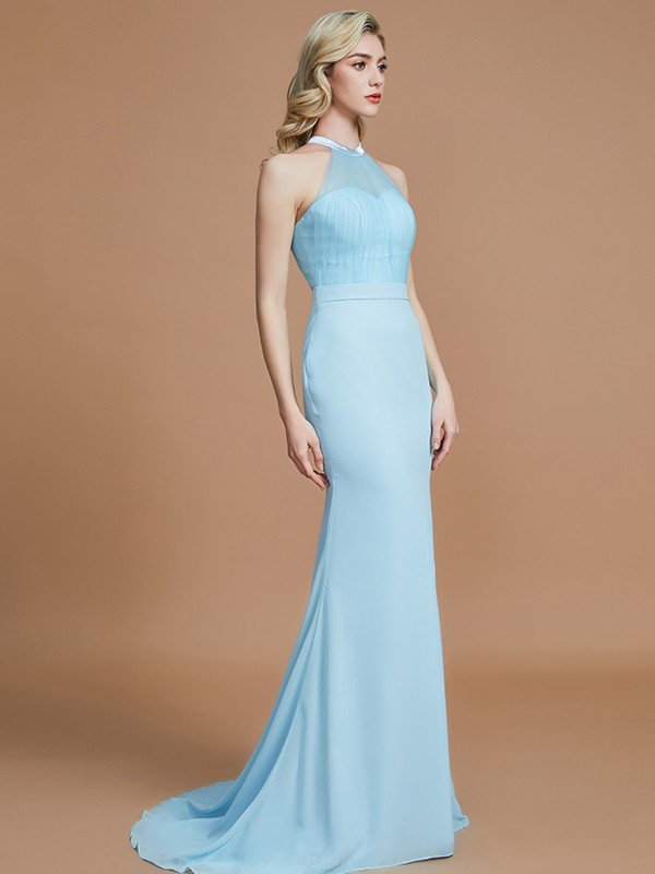 Mermaid Gorgeous Sleeveless Scoop Chiffon Bridesmaid Dresses-Ballbella