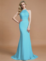 Mermaid Gorgeous Sleeveless Scoop Chiffon Bridesmaid Dresses-Ballbella