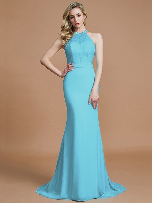 Mermaid Gorgeous Sleeveless Scoop Chiffon Bridesmaid Dresses-Ballbella