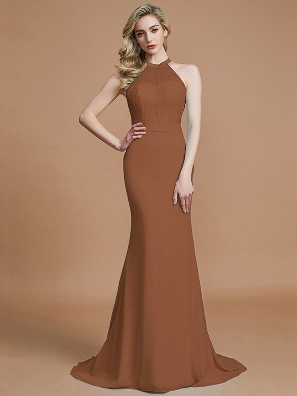 Mermaid Gorgeous Sleeveless Scoop Chiffon Bridesmaid Dresses-Ballbella