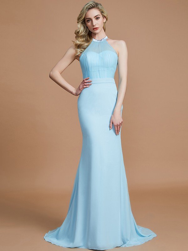 Mermaid Gorgeous Sleeveless Scoop Chiffon Bridesmaid Dresses-Ballbella