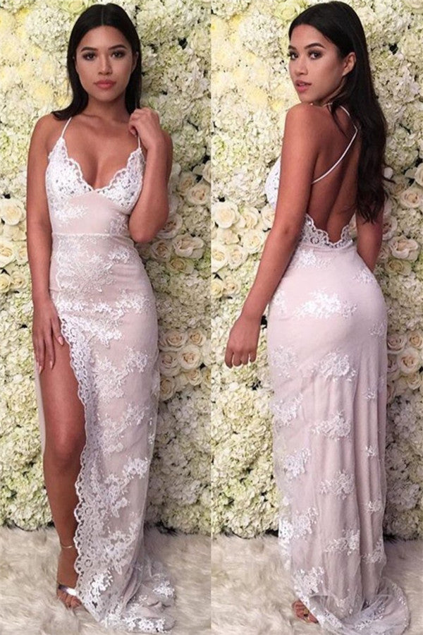 Do not know where to get Mermaid Gorgeous Spaghetti-Straps Lace Appliques Backless Prom Dresses? Ballbella is here for you,  you can find all kinds of styles affordable prom dresses,  30+ colors available.