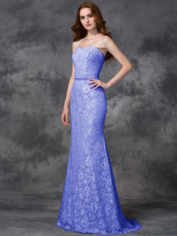 Mermaid Gorgeous Sweetheart Applique Sleeveless Long Satin Bridesmaid Dresses-Ballbella
