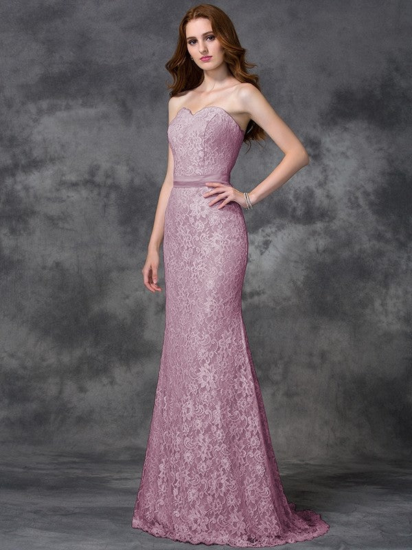 Mermaid Gorgeous Sweetheart Applique Sleeveless Long Satin Bridesmaid Dresses-Ballbella