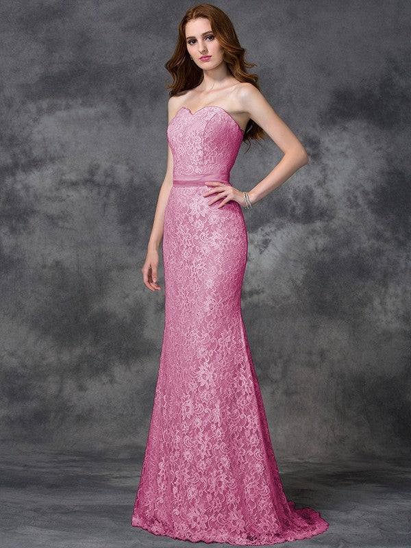 Mermaid Gorgeous Sweetheart Applique Sleeveless Long Satin Bridesmaid Dresses-Ballbella