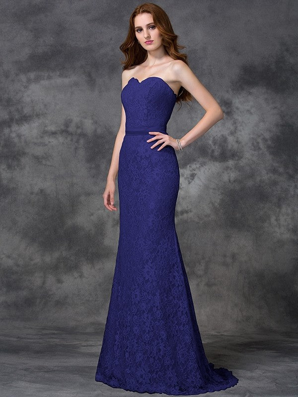 Mermaid Gorgeous Sweetheart Applique Sleeveless Long Satin Bridesmaid Dresses-Ballbella