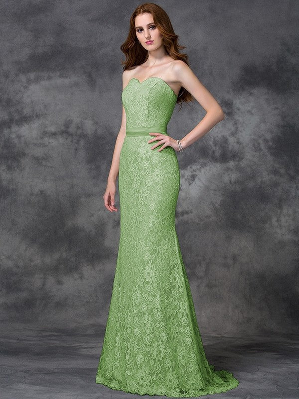 Mermaid Gorgeous Sweetheart Applique Sleeveless Long Satin Bridesmaid Dresses-Ballbella
