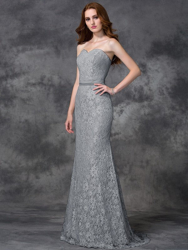 Mermaid Gorgeous Sweetheart Applique Sleeveless Long Satin Bridesmaid Dresses-Ballbella