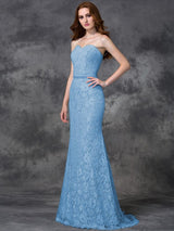 Mermaid Gorgeous Sweetheart Applique Sleeveless Long Satin Bridesmaid Dresses-Ballbella