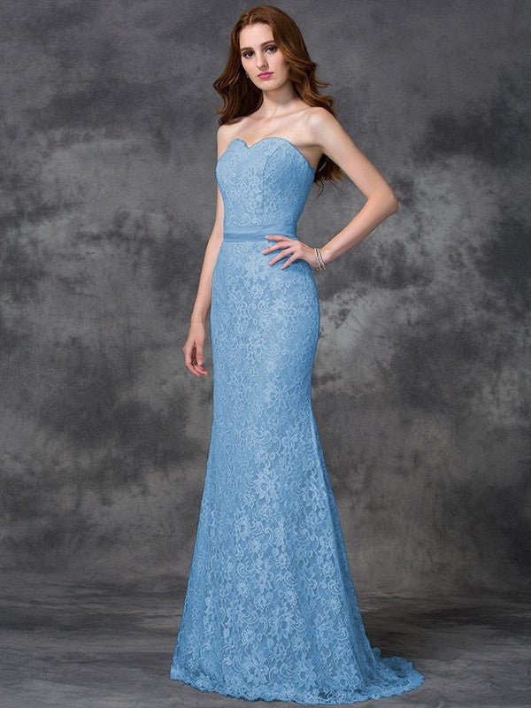 Mermaid Gorgeous Sweetheart Applique Sleeveless Long Satin Bridesmaid Dresses-Ballbella
