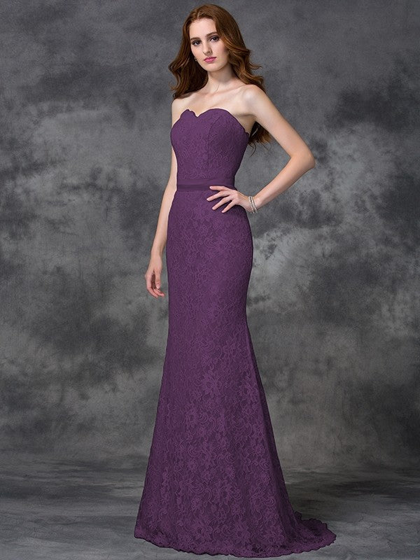 Mermaid Gorgeous Sweetheart Applique Sleeveless Long Satin Bridesmaid Dresses-Ballbella