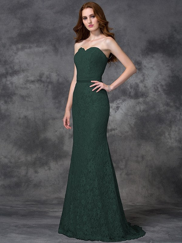 Mermaid Gorgeous Sweetheart Applique Sleeveless Long Satin Bridesmaid Dresses-Ballbella