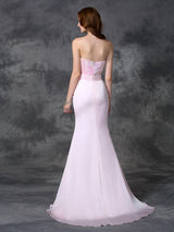 Mermaid Gorgeous Sweetheart Beading Sleeveless Long Satin Chiffon Bridesmaid Dresses-Ballbella