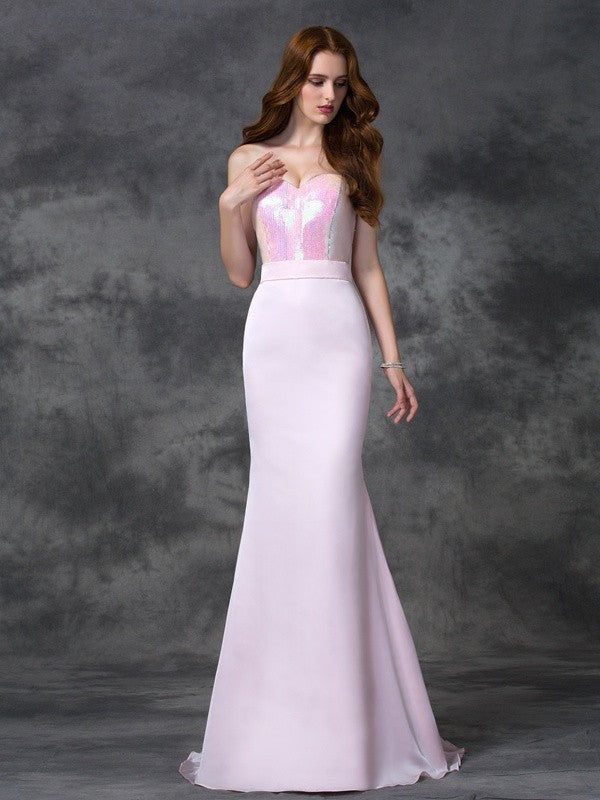 Mermaid Gorgeous Sweetheart Beading Sleeveless Long Satin Chiffon Bridesmaid Dresses-Ballbella