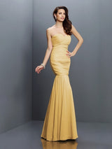 Mermaid Gorgeous Sweetheart Pleats Sleeveless Long Chiffon Bridesmaid Dresses-Ballbella