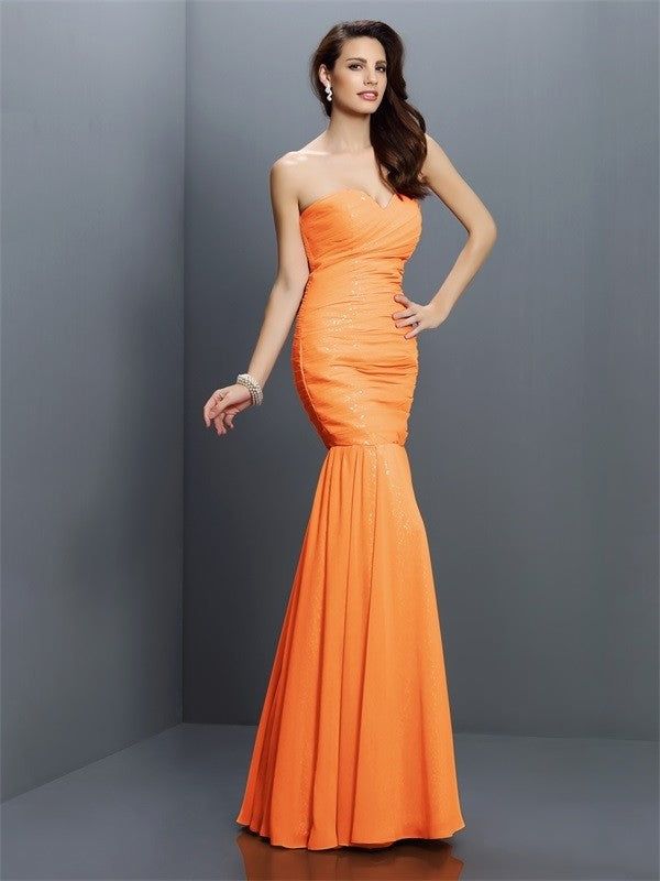 Mermaid Gorgeous Sweetheart Pleats Sleeveless Long Chiffon Bridesmaid Dresses-Ballbella