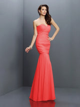 Mermaid Gorgeous Sweetheart Pleats Sleeveless Long Chiffon Bridesmaid Dresses-Ballbella