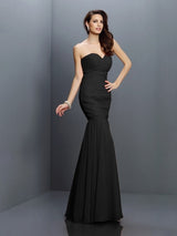 Mermaid Gorgeous Sweetheart Pleats Sleeveless Long Chiffon Bridesmaid Dresses-Ballbella